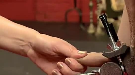 Tied up guy gets femdom cbt and whipping and strapon cock fucking
