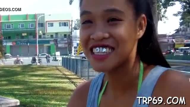 Dripping wet girl takes a big cock in her lewd little mouth